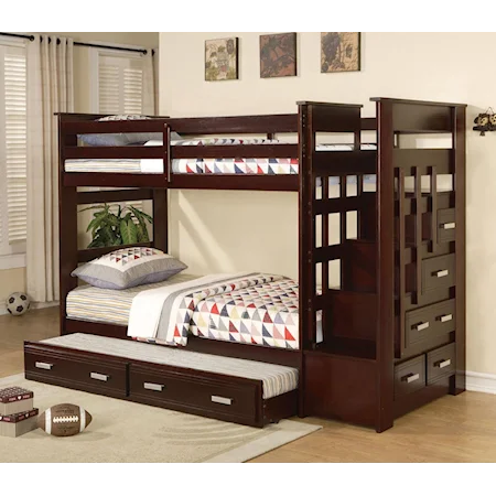 Twin Over Twin Bunkbed with Trundle and Storage Drawers